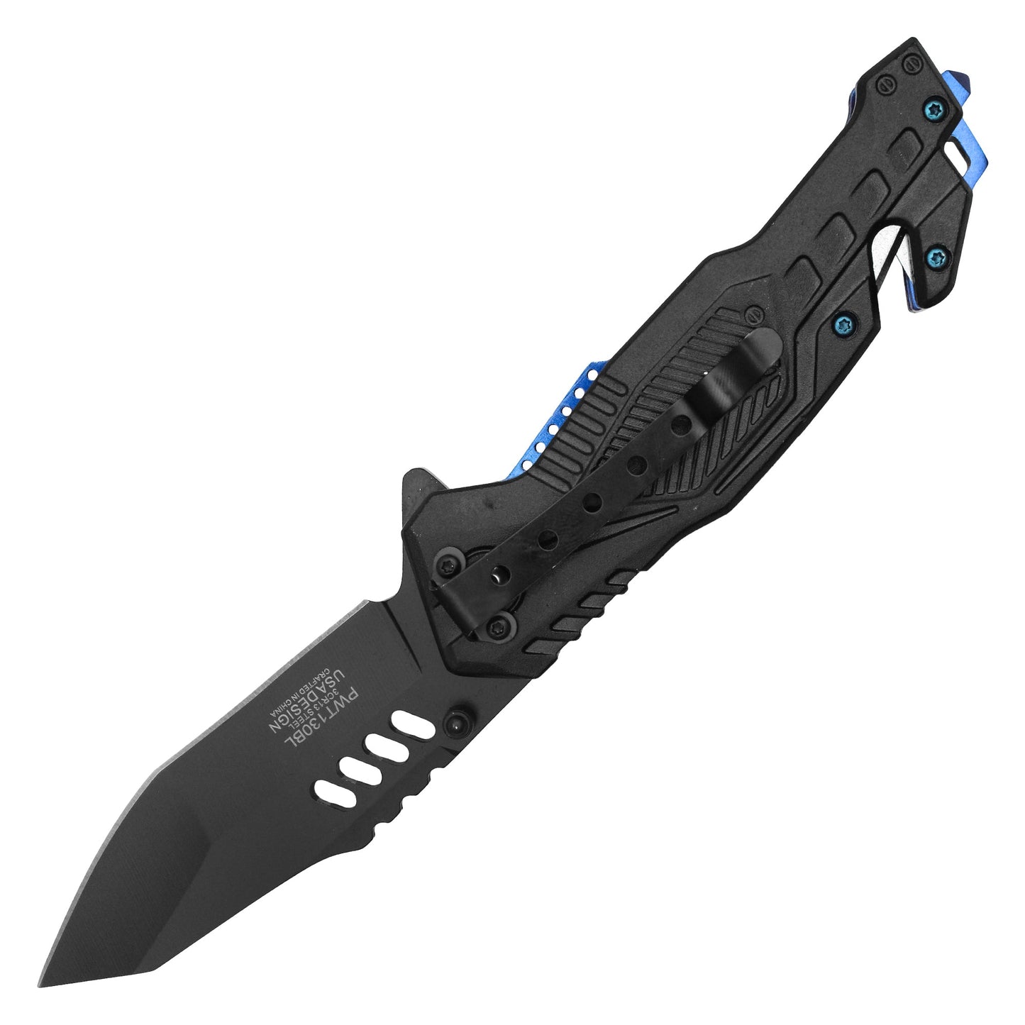 Wartech - 8.5" Blue Striped Tactical Pocket Knife