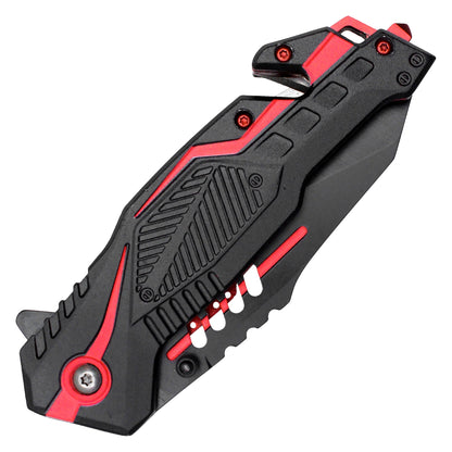 Wartech - 8.5" Red Striped Tactical Pocket Knife