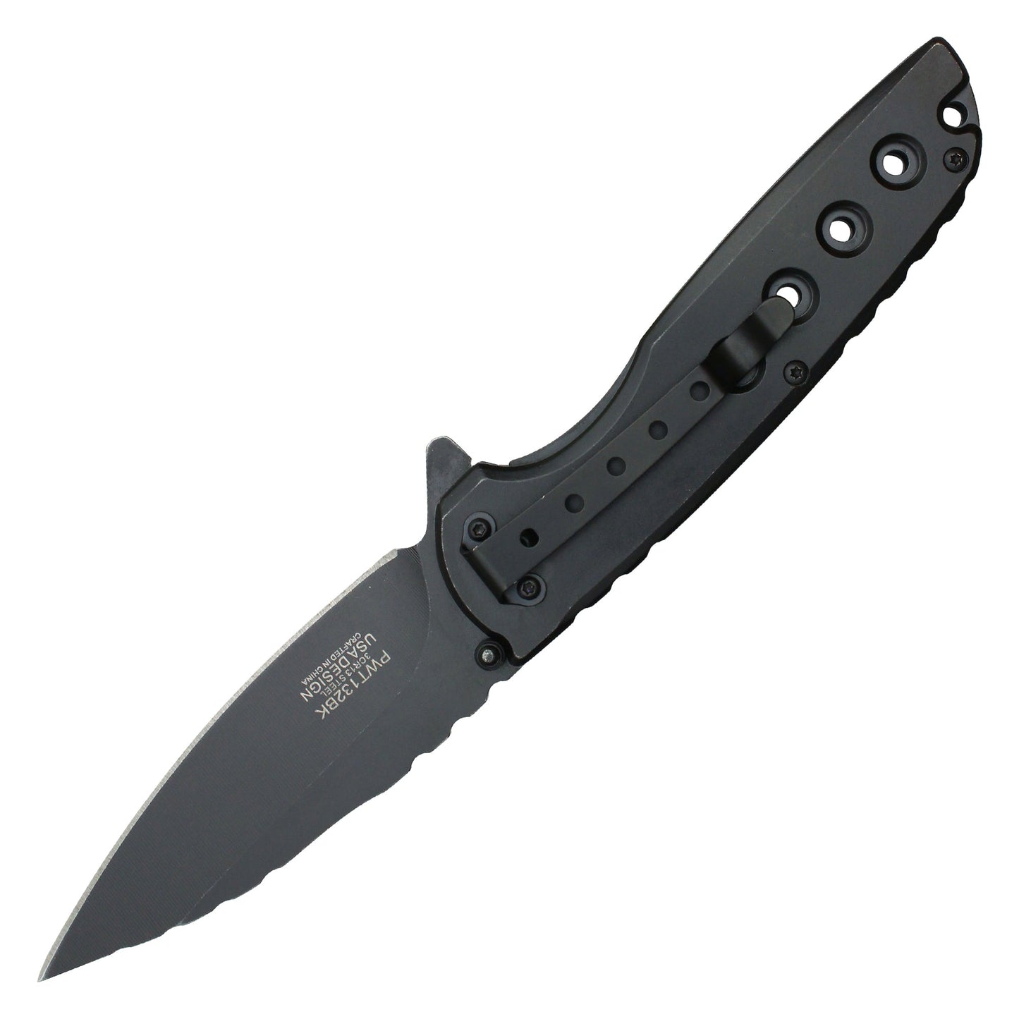 Wartech - 8.5" Black Perforated Pocket Knife