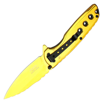 Wartech - 8.5" Gold Perforated Pocket Knife