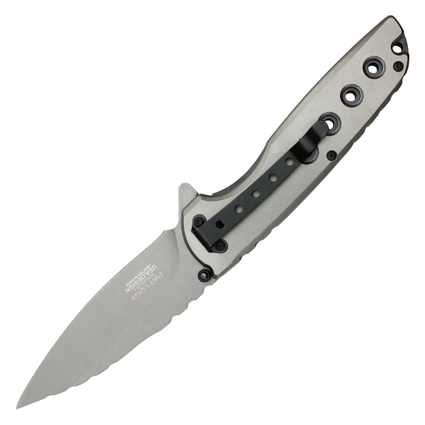 Wartech - 8.5" Gray Perforated Pocket Knife