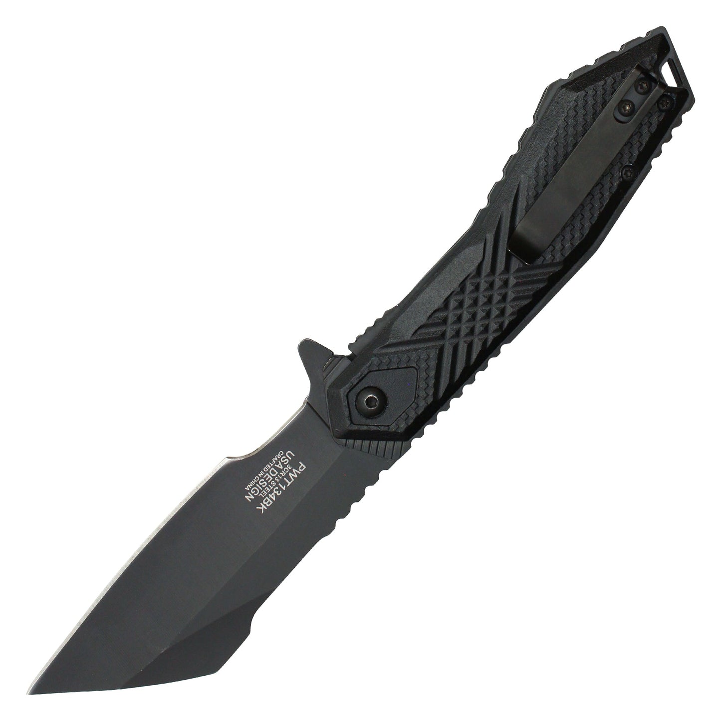 Wartech - 8.25" Tactical Black Textured Pocket Knife