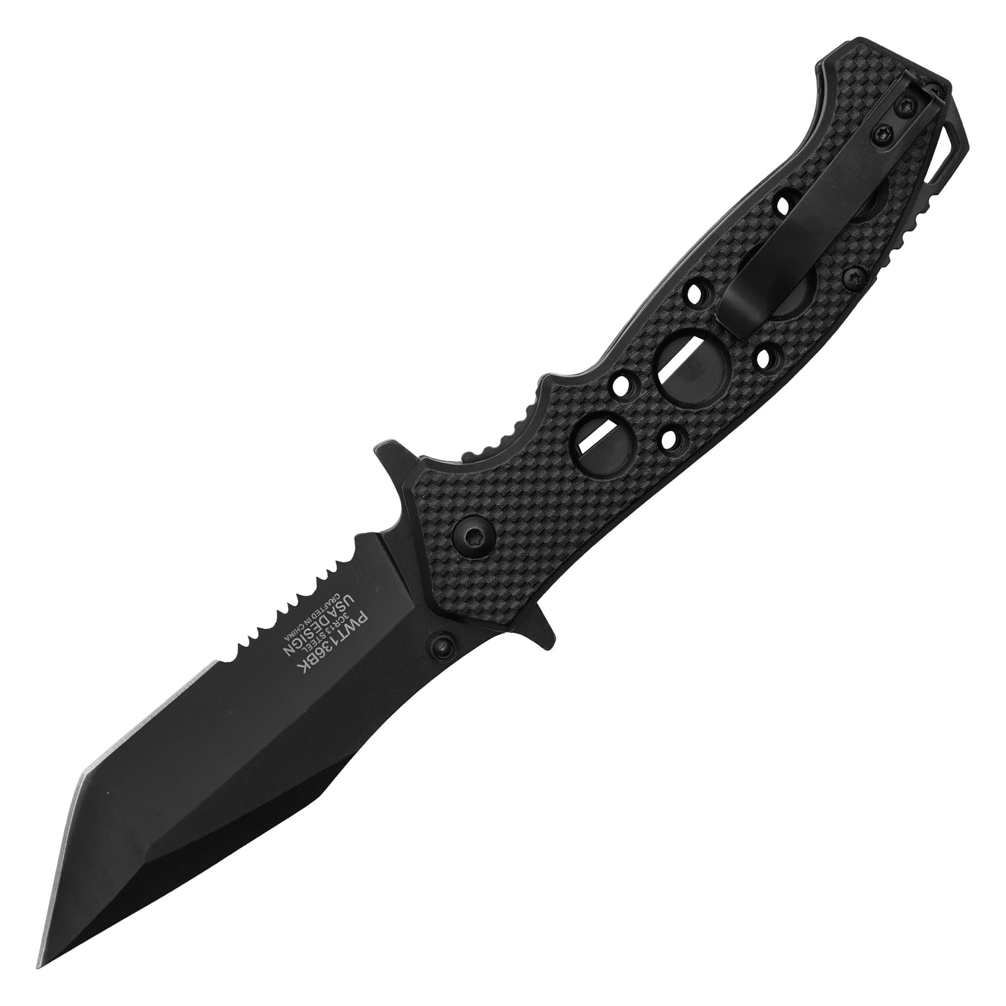 Wartech - 8.25" Textured Tactical Black | Spring Assisted Pocket Knife