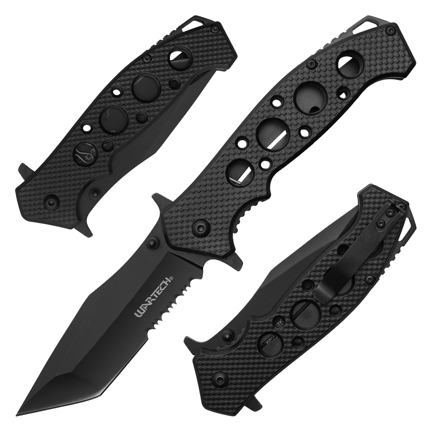 Wartech - 8.25" Textured Tactical Black | Spring Assisted Pocket Knife