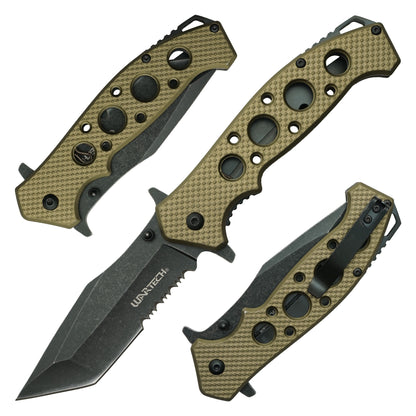 Wartech - 8.25" Textured Tactical Desert | Spring Assisted Pocket Knife