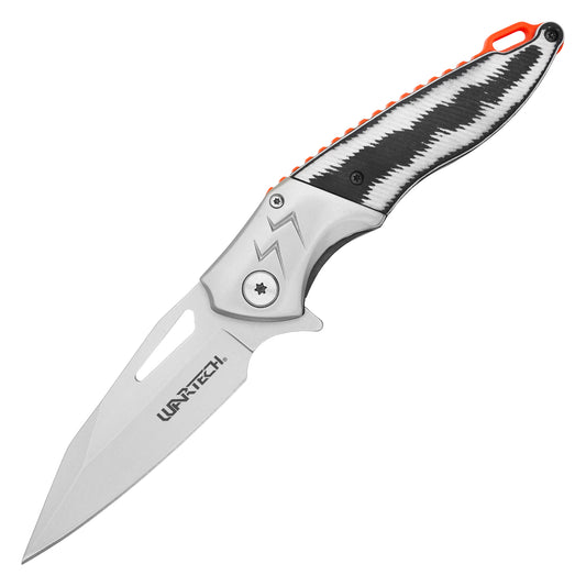 Wartech – 8.5" Black / White ABS | Spring Assisted Pocket Knife