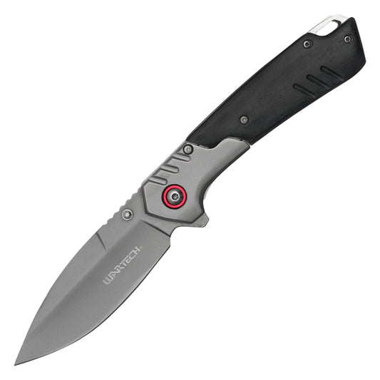Wartech - 8" 2-Tone Black Wood | Spring Assisted Pocket Knife