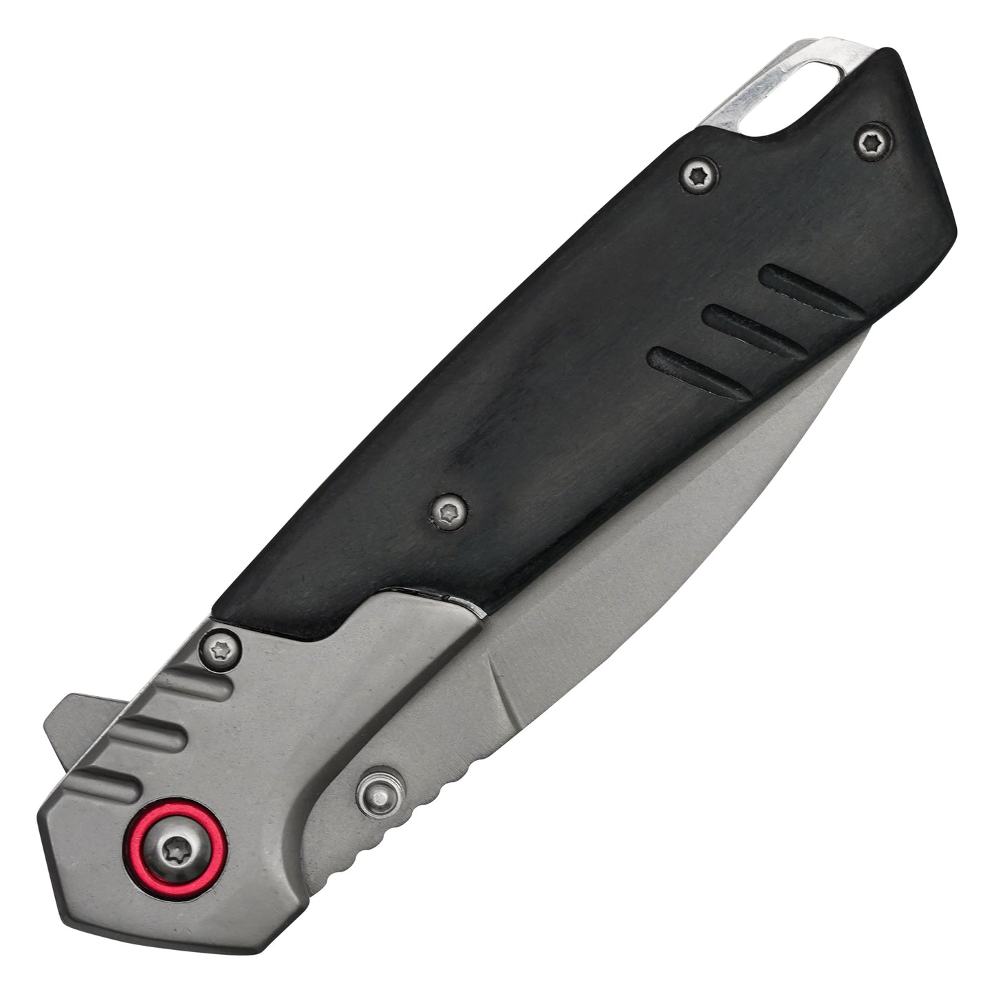 Wartech - 8" 2-Tone Black Wood | Spring Assisted Pocket Knife