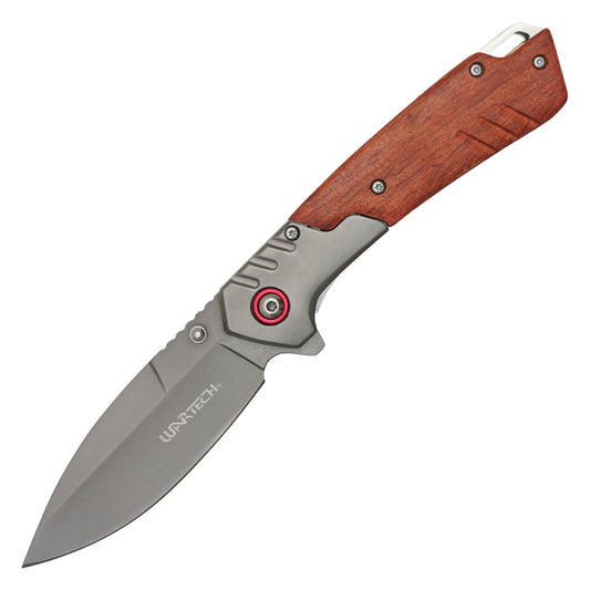 Wartech - 8" 2-Tone Brown Wood | Spring Assisted Pocket Knife