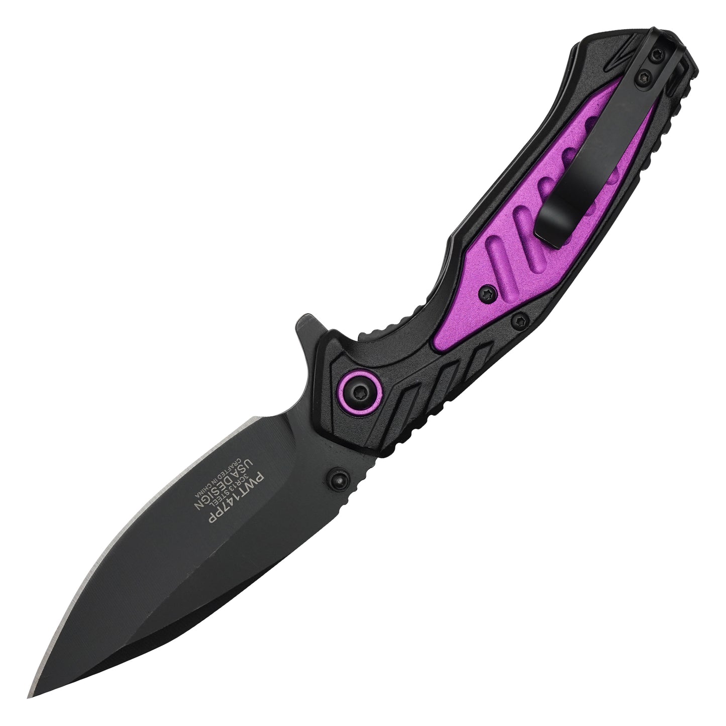 Wartech – 7.75" Tactical Black & Purple Pocket Knife | Pocket Knife