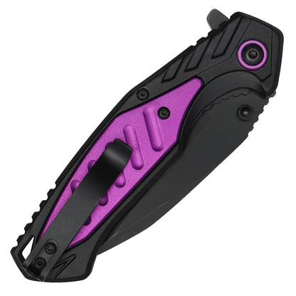 Wartech – 7.75" Tactical Black & Purple Pocket Knife | Pocket Knife