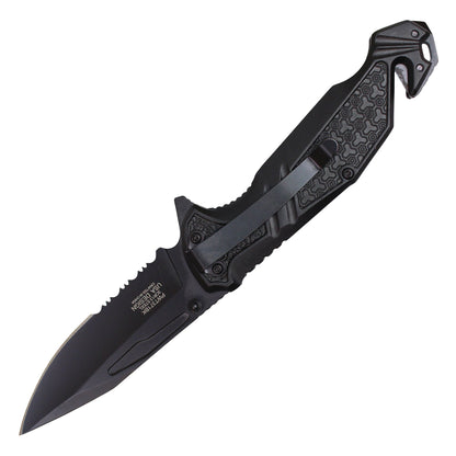 Wartech - 8.25" Serrated Tactical Black | Spring Assisted Pocket Knife