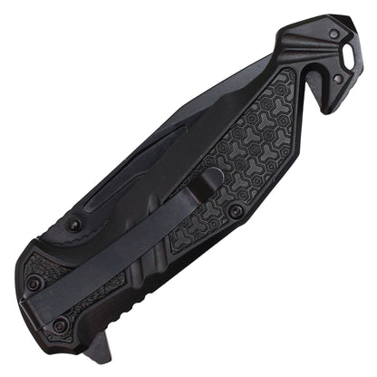 Wartech - 8.25" Serrated Tactical Black | Spring Assisted Pocket Knife