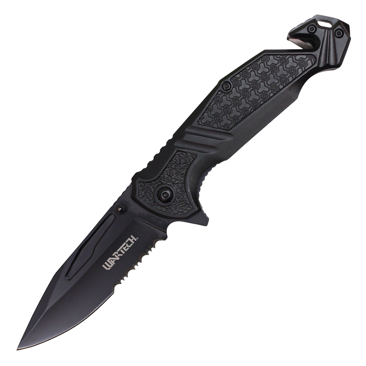 Wartech - 8.25" Serrated Tactical Black | Spring Assisted Pocket Knife