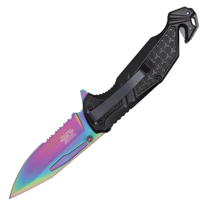 Wartech - 8.25" Serrated Tactical Rainbow | Spring Assisted Pocket Knife