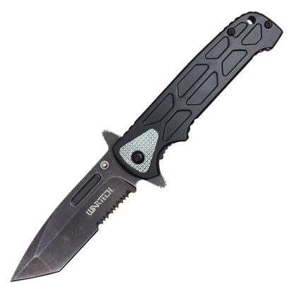 8" Black Pocket Knife w/ Stonewashed Blade