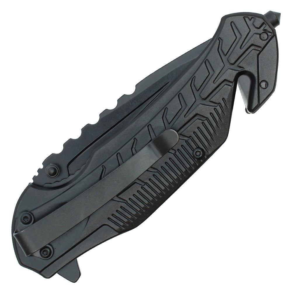 Wartech 8" Serrated Black Pocket Knife