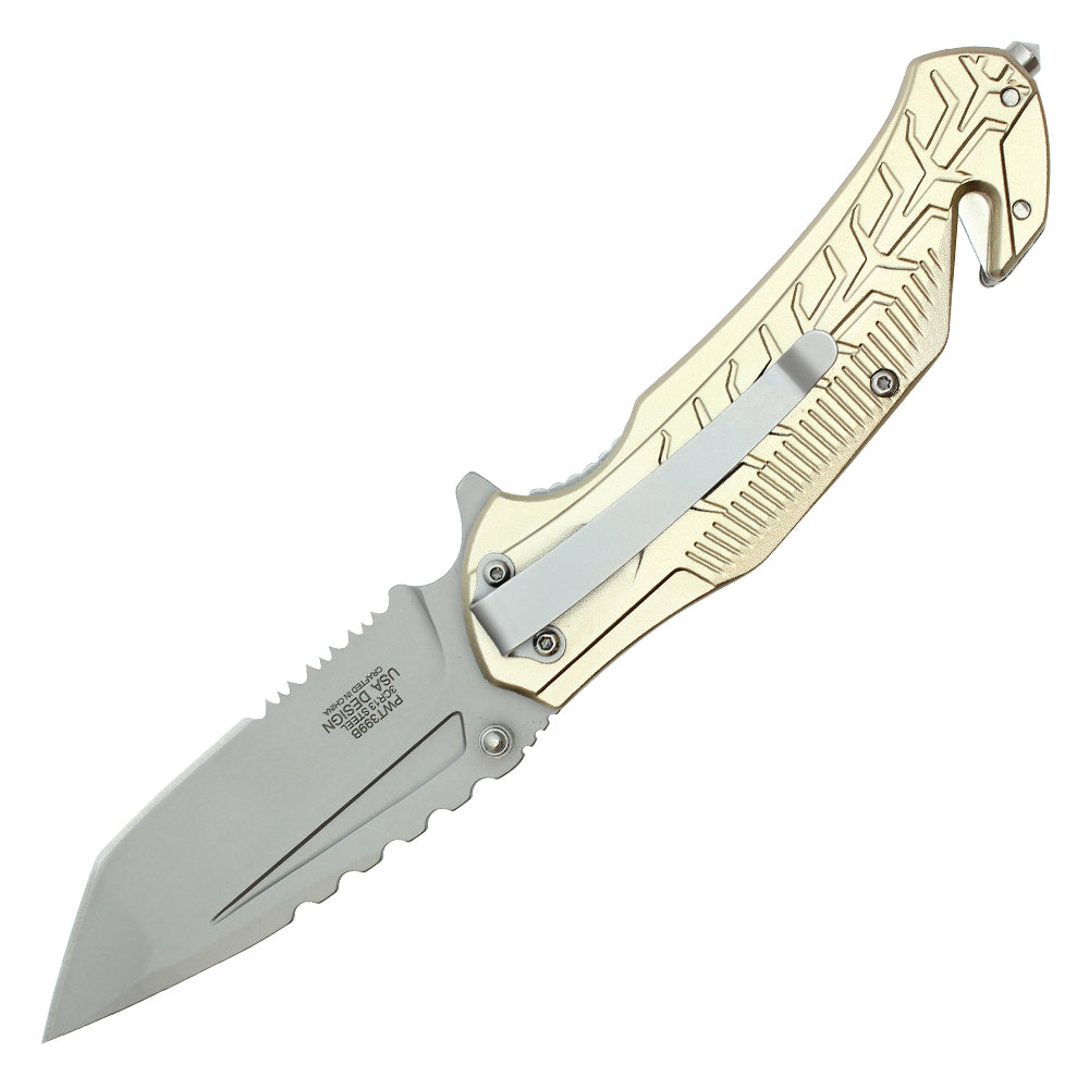 Wartech 8" Serrated Tan Pocket Knife