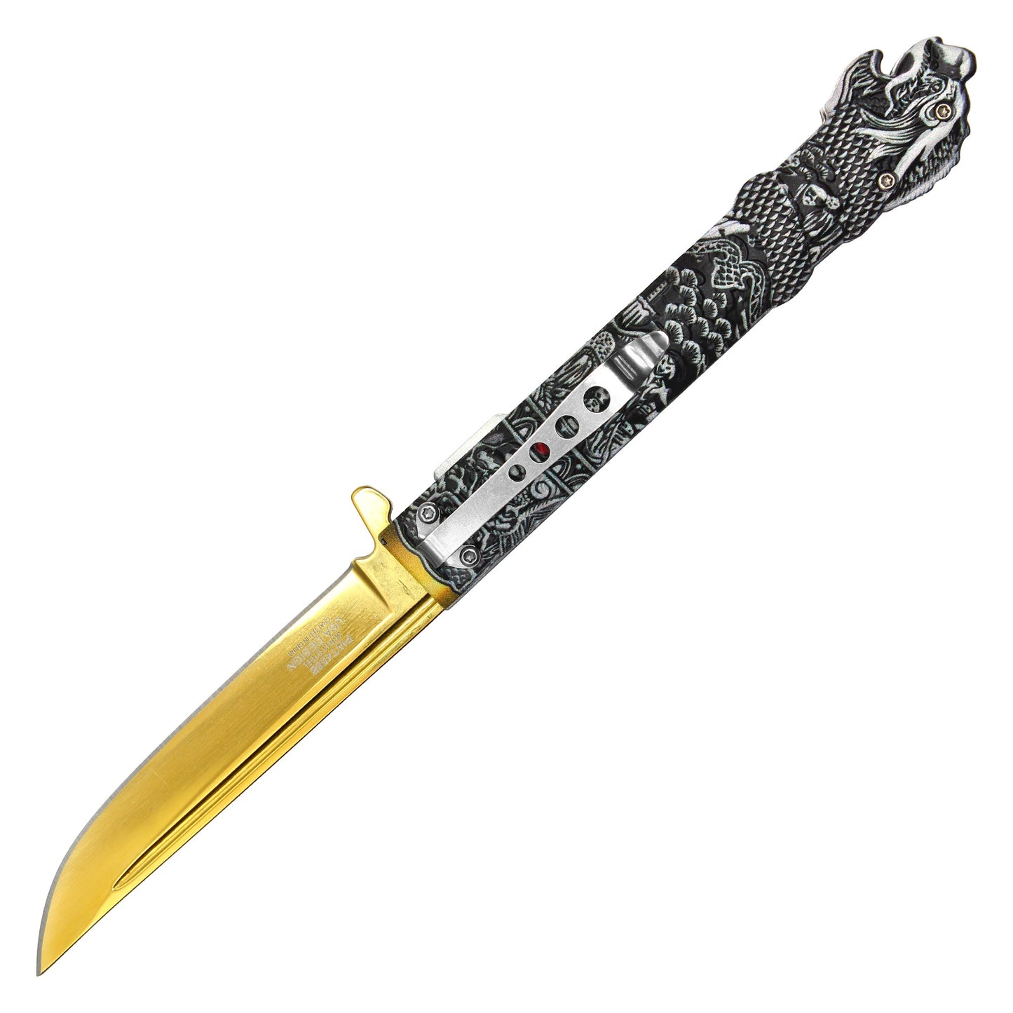 Wartech - 9.25" Gold Highlander Katana | Spring Assisted Pocket Knife