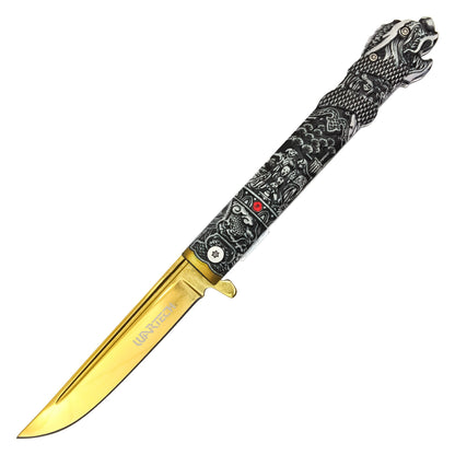 Wartech - 9.25" Gold Highlander Katana | Spring Assisted Pocket Knife