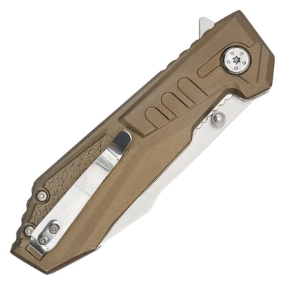 Wartech – 7.75" Brown Aluminum | Spring Assisted Pocket Knife