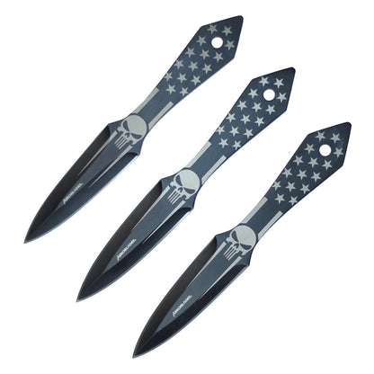 6 1/2" 3 Pc Set Black Punisher Throwing Knife