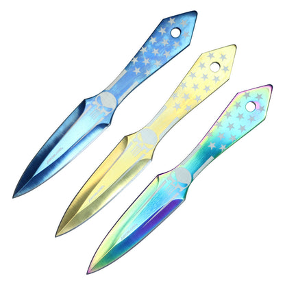 6 1/2" 3 Pc Set Multi-Color Punisher Throwing Knife