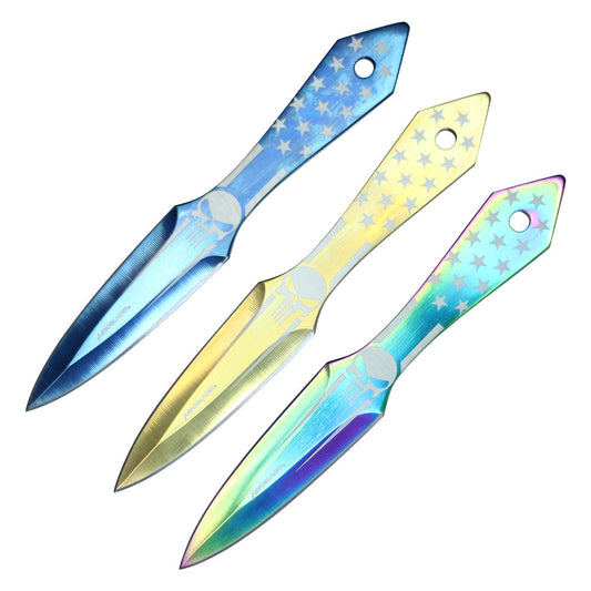 6 1/2" 3 Pc Set Multi-Color Punisher Throwing Knife