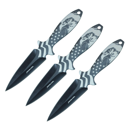 3 PC Set Thrower Black and White American Flag with Eagle