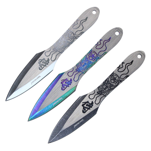 6.5-inch 3pc Mixed Color Stainless Steel Warrior Throwing Knive Set