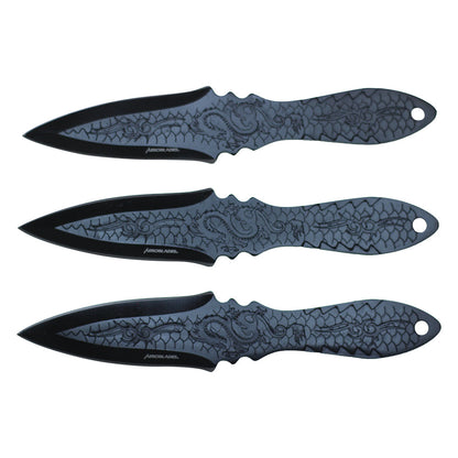 6.5-inch 3pc Black Stainless Steel Dragon Throwing Knive Set
