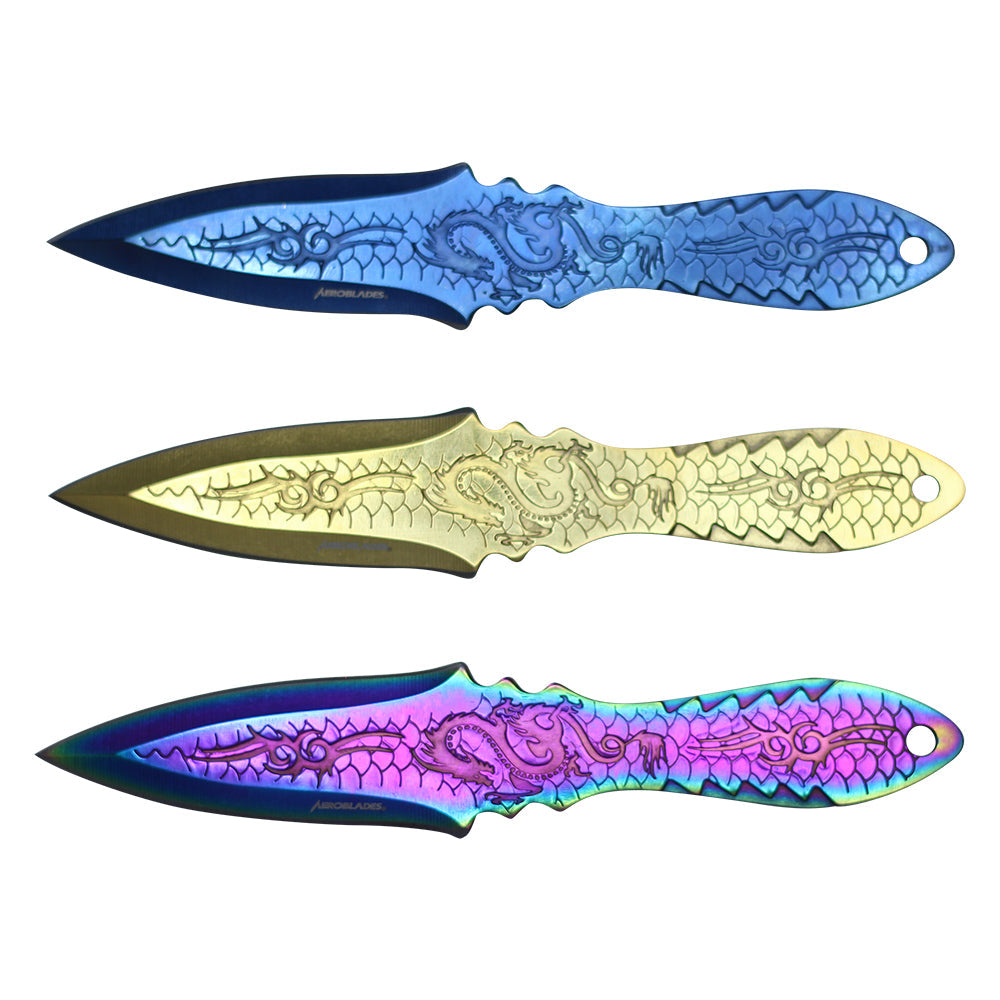 6.5-inch 3pc Mixed color Stainless Steel Dragon Throwing Knive Set