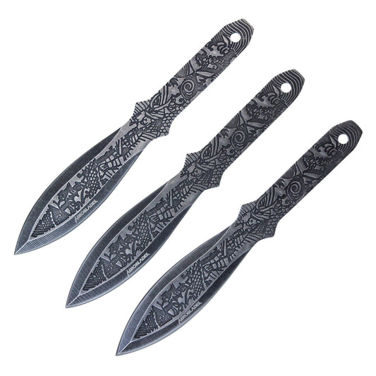 6.5-inch 3pc Black Stainless Steel Warrior Throwing Knive Set