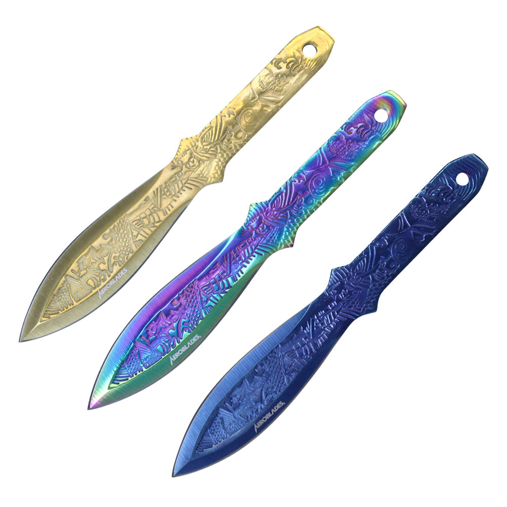 6.5-inch 3pc Mixed Color Stainless Steel Warrior Throwing Knive Set