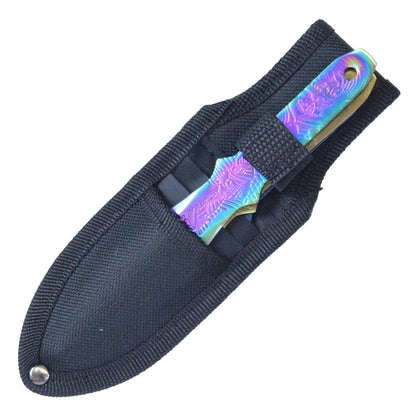 6.5 Inch 3Pc Mixed Color Stainless Steel Japanese Ninja Warrior (Bushido) Throwing Knife Set (Gold, Rainbow, Blue)