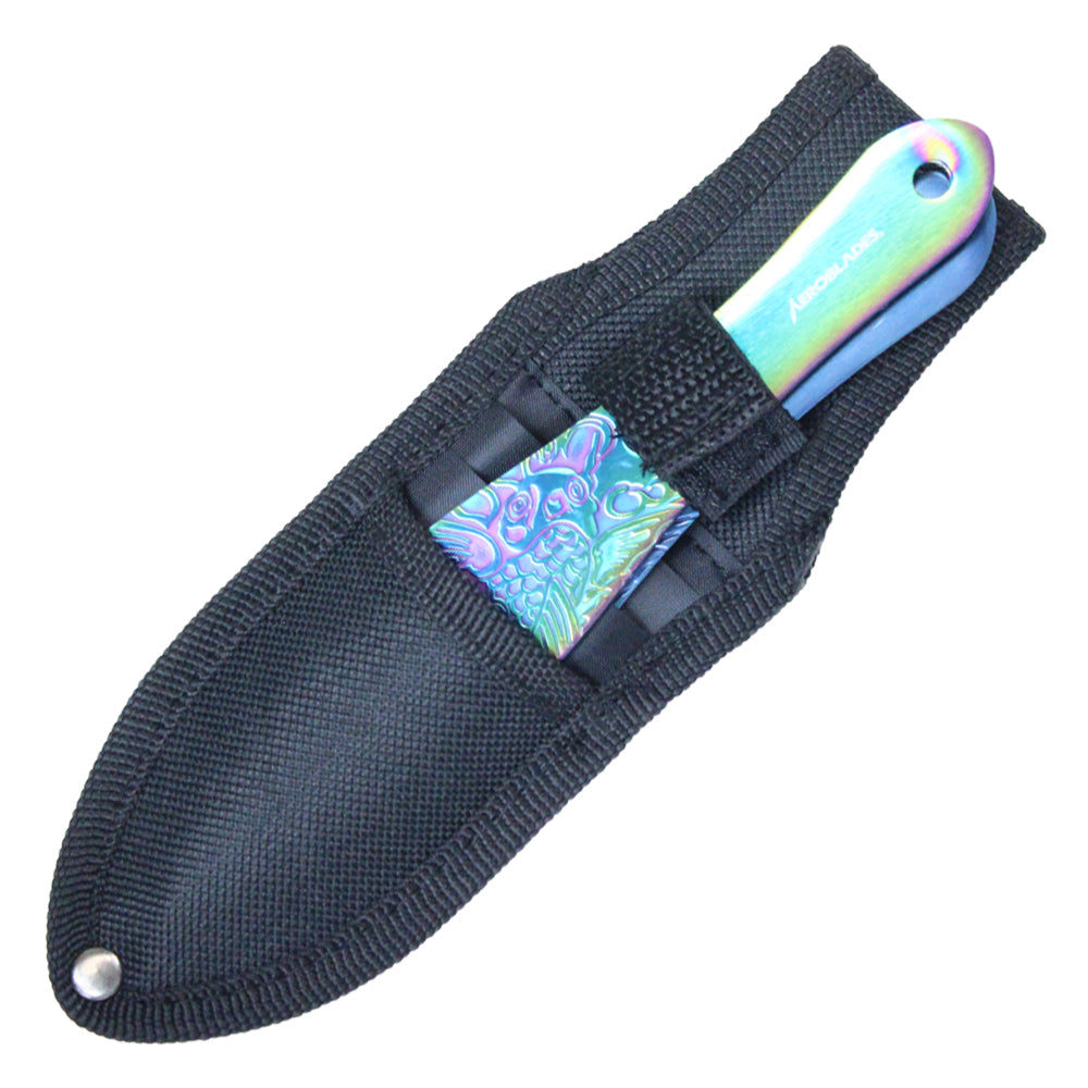 6.5 Inch 3Pc Mixed Color Stainless Steel Stone Wash Kio Fish Throwing Knife Set (Gold, Rainbow, Blue)