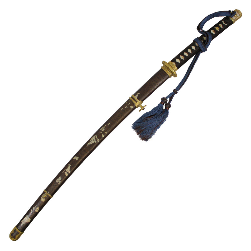 41" Hand Forged Katana w/ Gold Flower Tsuba (Brown)