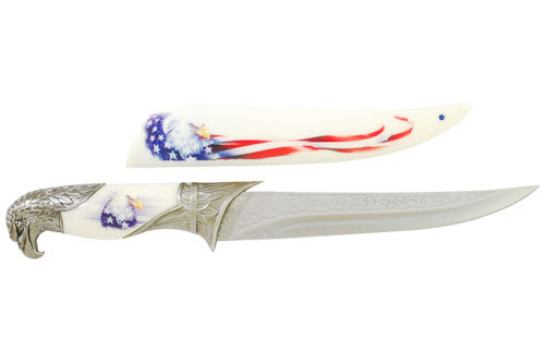 13 1/8" Dagger w/ Eagle Head Pommel & Merica Design, Includes Scabbard