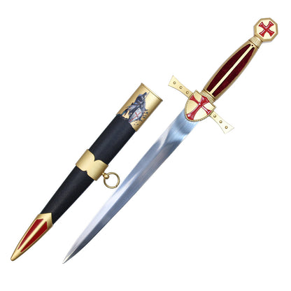 16" Gold Crusader Dagger w/ Red Cross