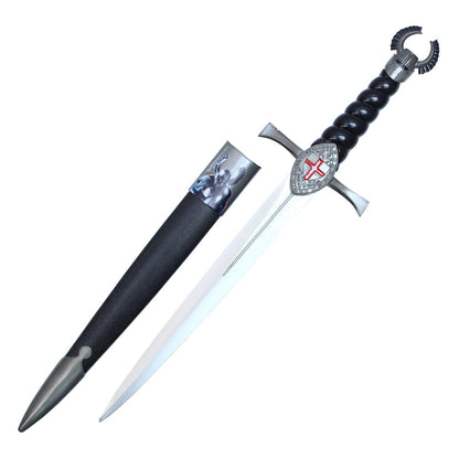 16" Black Templar Knight Dagger w/ Red Cross