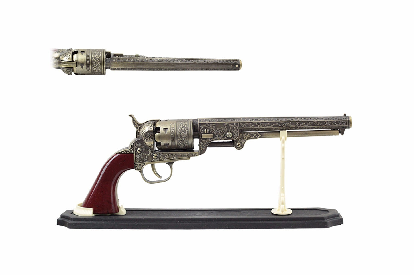 11" Replica Brass Revolver w/ Display Stand