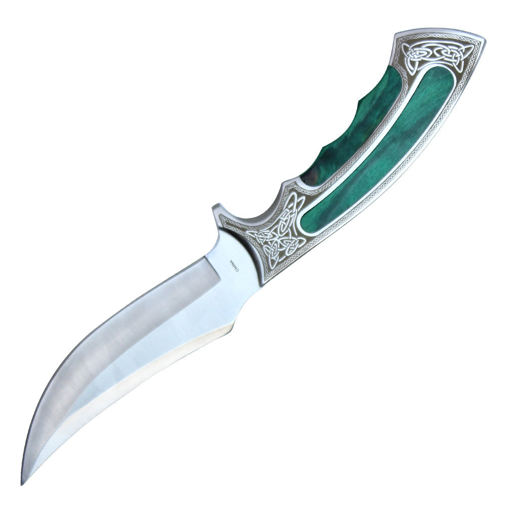 10" Fixed Blade Hunting Knife w/ Celtic Pattern & Teal Handle