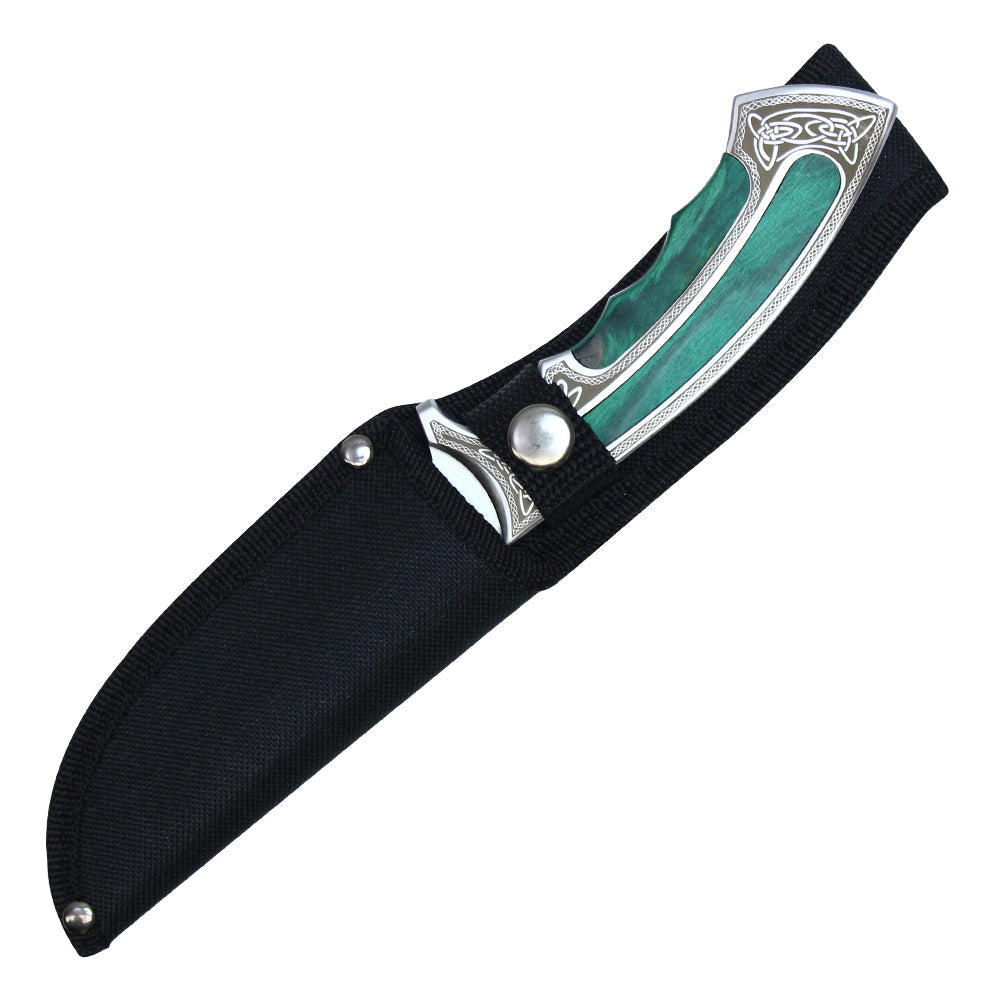 10" Fixed Blade Hunting Knife w/ Celtic Pattern & Teal Handle