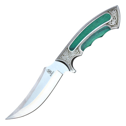 10" Fixed Blade Hunting Knife w/ Celtic Pattern & Teal Handle