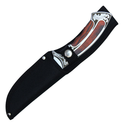 10" Fixed Blade Hunting Knife w/ Floral Pattern & Wood Handle