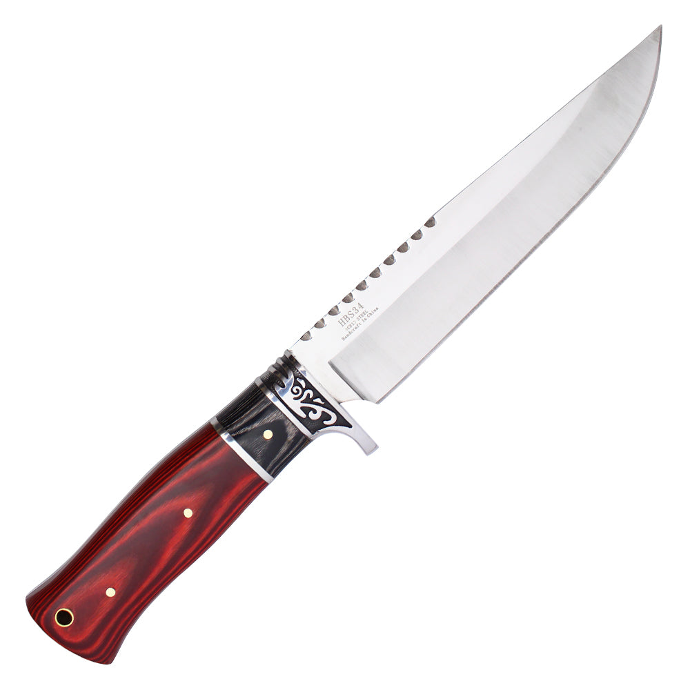 12" Fixed Blade Hunting Knife w/ Red Natural Wood