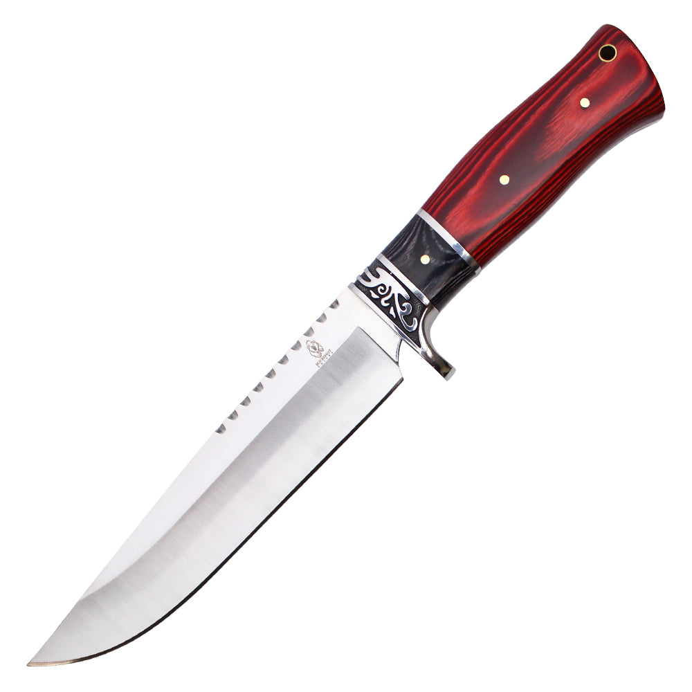 12" Fixed Blade Hunting Knife w/ Red Natural Wood