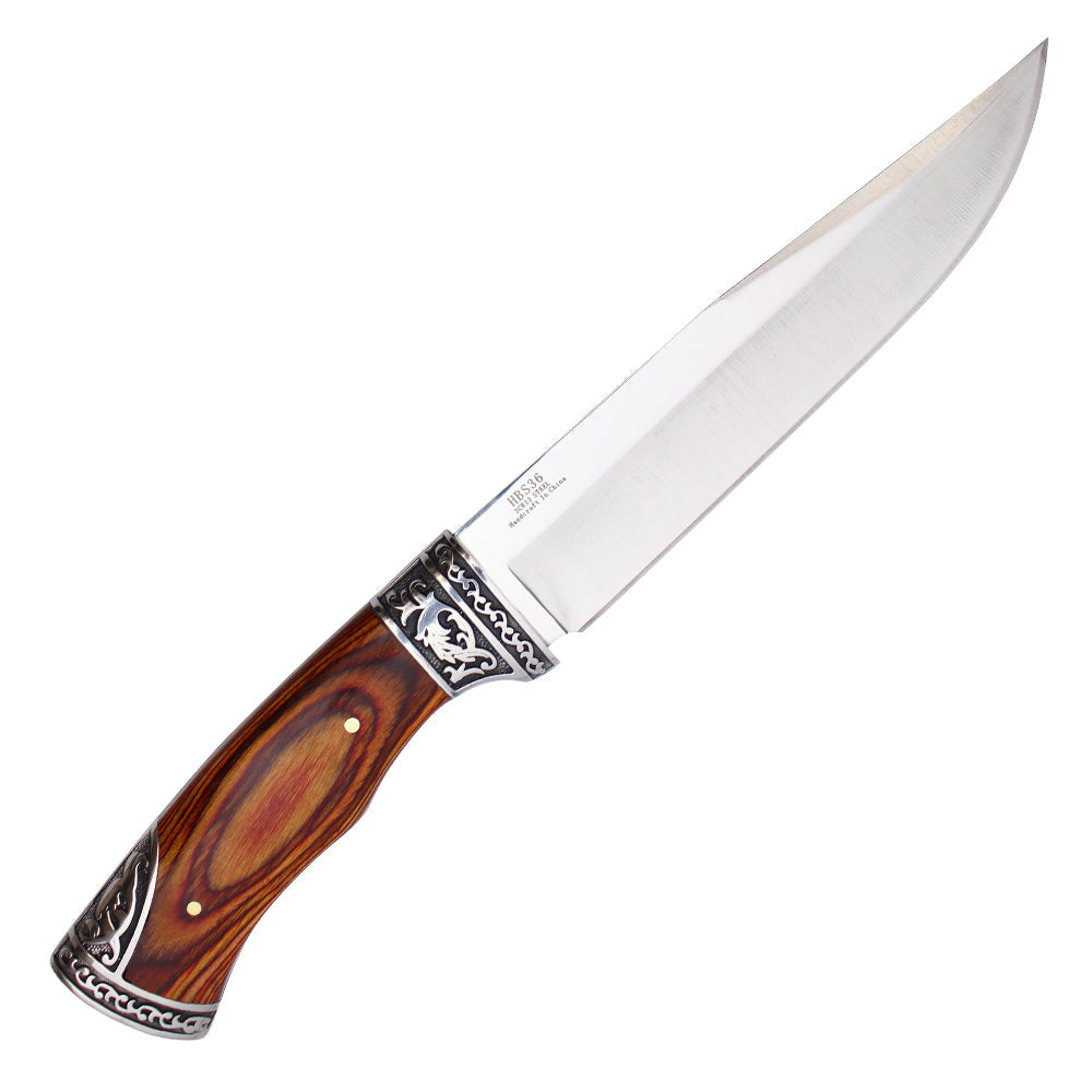 12" Fixed Blade Knife w/ Floral Wood Handle