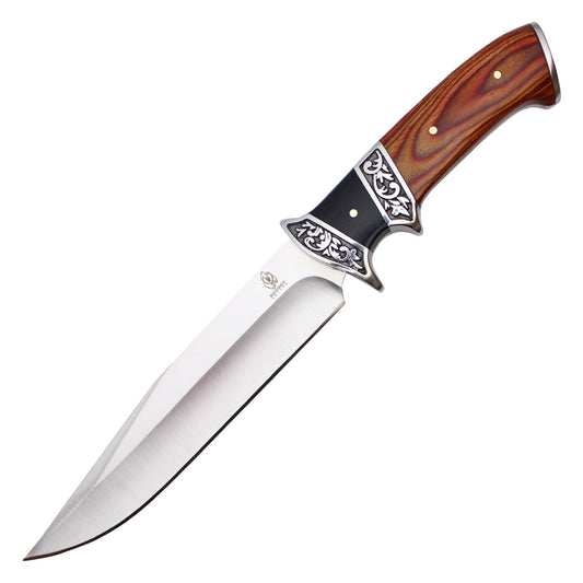 12.5" Fixed Blade Hunting Knife w/ Floral Wood Handle