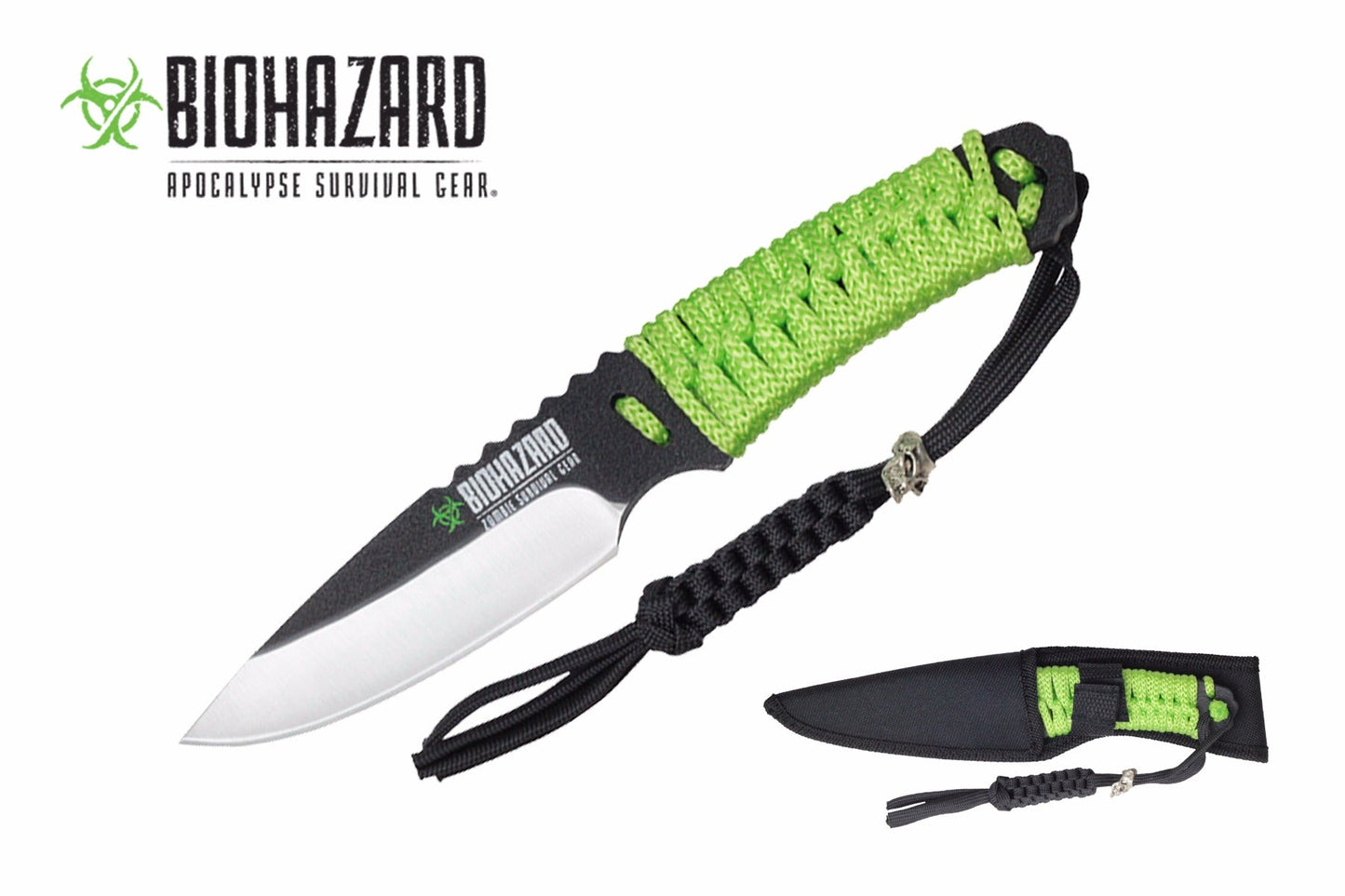 8-inch Zombie Hunting Knife w Green Cord Wrapped Handle